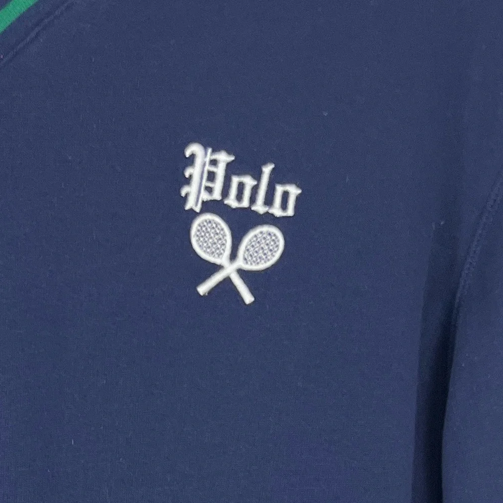 Polo Ralph Lauren striped trim fleece v neck tennis embroidered sweatshirt M